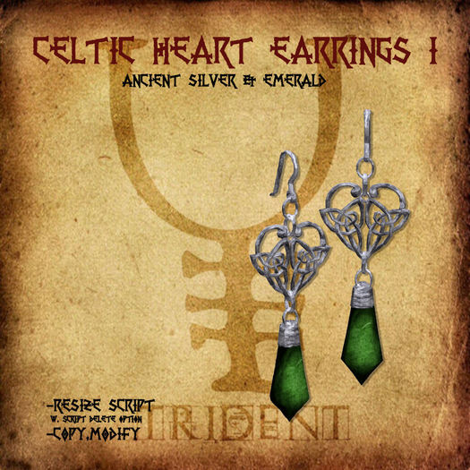 Celtic Heart Earrings I [Silver/Emerald] 