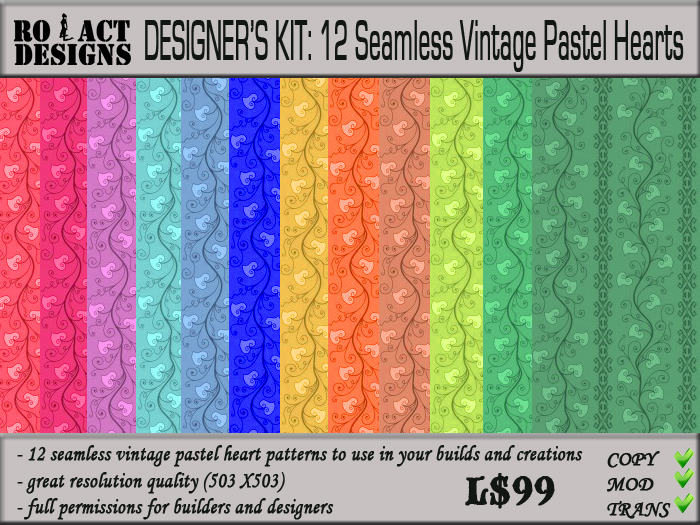 ..::RO!ACT::..DESIGNS 12 Seamless Vintage Pastel Hearts Textures