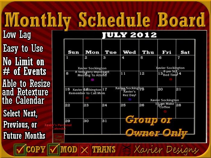 XD Monthly Calendar and Schedule Board (Copyable) Perfect For Meetings,Events, Club Announcements and Organization 