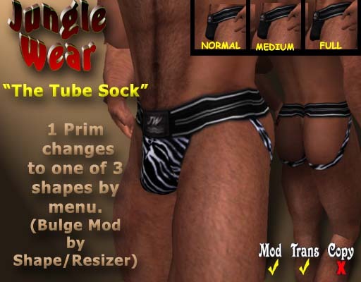Jungle Wear - "The Tube Sock" Jock Strap (Black/Zebra)
