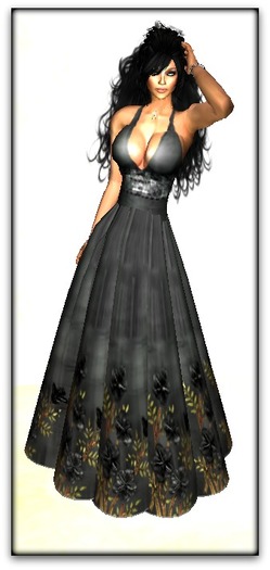 BLACK DRESS WITH BLACK FLOWERS
