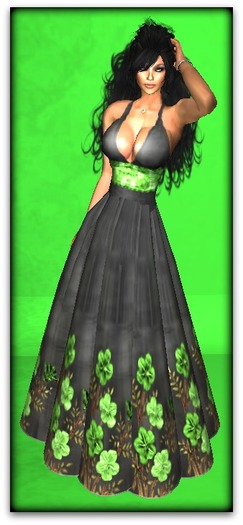 BLACK DRESS WITH GREEN FLOWERS