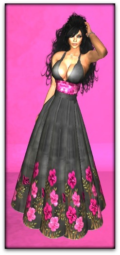 BLACK DRESS WITH PINK FLOWERS