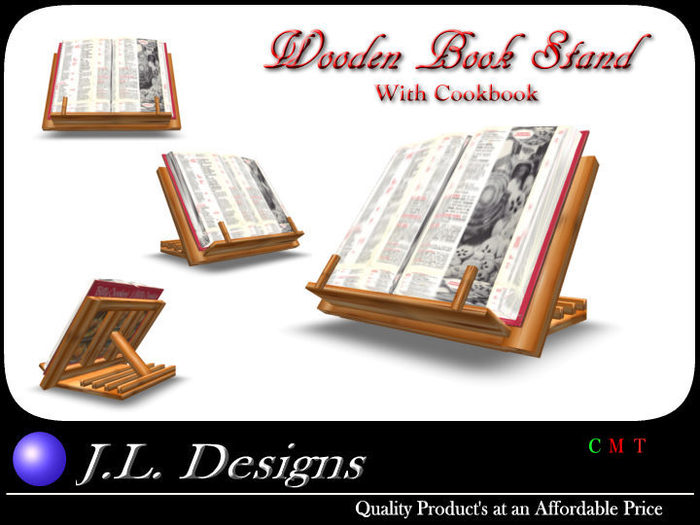 J.L. Designs - Wooden Book Stand with Cookbook