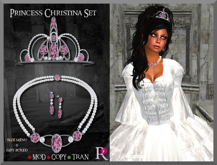 (R) Princess Christina Tiara, Necklace, Earrings Pink Sapphire & Platinum Set