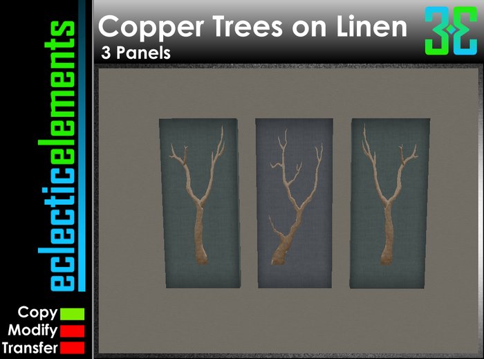 3 Panels Copper Tree Wall Art