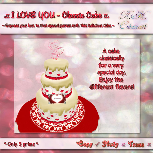 .::♥ I Love You / Te Amo Classic Cake ♥::. 