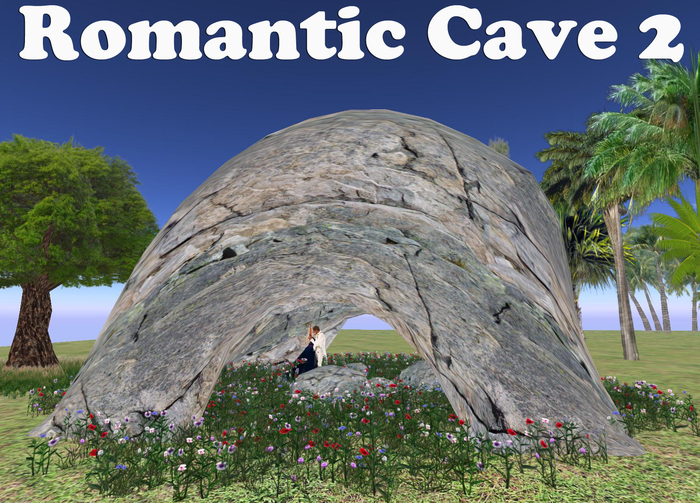 Cave Romantic Cave 3 Prims, Rocks w/ 32 Animations, Wild Flowers.Great for Garden, Beach, & Waterfall. L$899 PROMO!