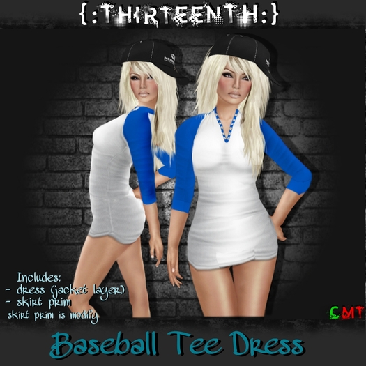 {:ThirteenTH:} Baseball Tee Dress_Blue
