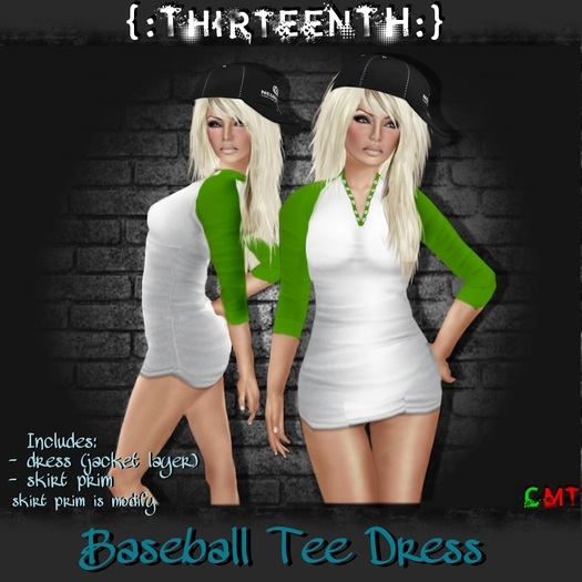 {:ThirteenTH:} Baseball Tee Dress_Green 