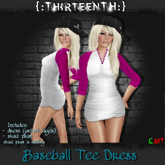 {:ThirteenTH:} Baseball Tee Dress_HotPink 
