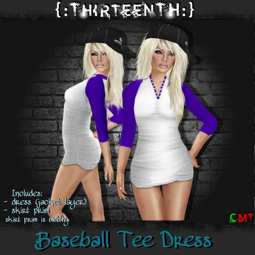 {:ThirteenTH:} Baseball Tee Dress_Purple 