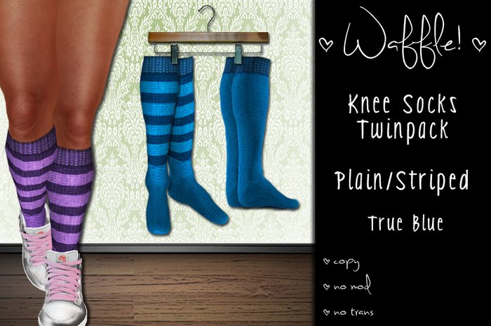 Waffle! Knee Socks Twinpack - Plain/Striped [true blue]