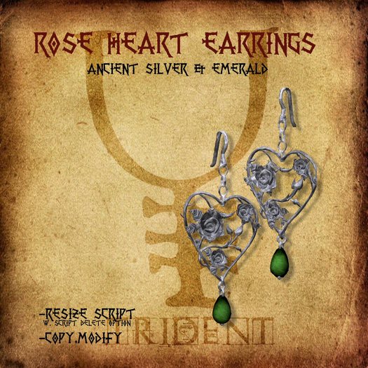 Rose Heart Earrings [Silver/Emerald]