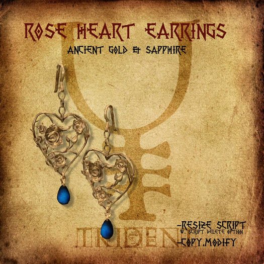 Rose Heart Earrings [Gold/Sapphire]