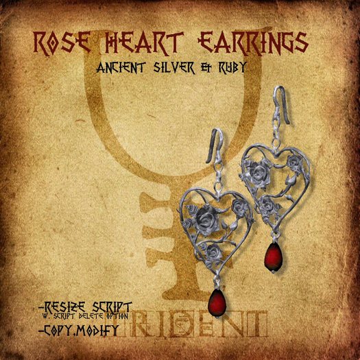 Rose Heart Earrings [Silver/Ruby]