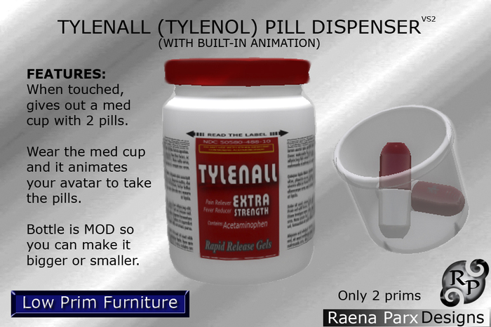 Rx TYLENALL PAIN RELIEVER - PILLS DISPENSER WITH ANIMATION - *RPD* 