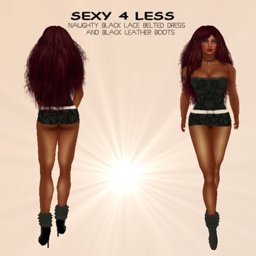 NAUGHTY BLACK LACE BELTED DRESS +BOOTS