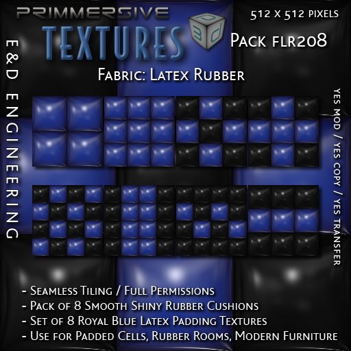 [FLR208] 8 Royal Blue Latex and Black Latex Cushion Textures Blue Latex Textures Blue Vinyl Textures by E&D ENGINEERING