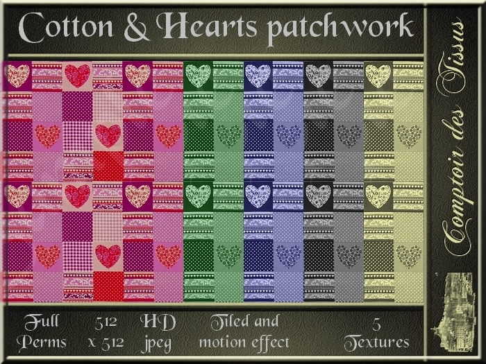 Cotton & Hearts patchwork - 5 FULL PERMS Textures