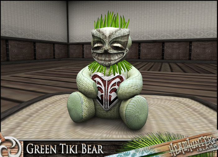 PROMO - HeadHunter's Island - Green :Valentines day: Tiki Teddy Bear decor - Tiny size
