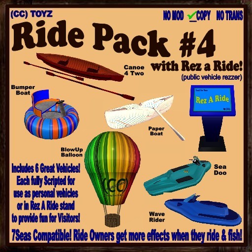 CC's Ride Pack #4 -Six fun vehicles with visitor rezzer