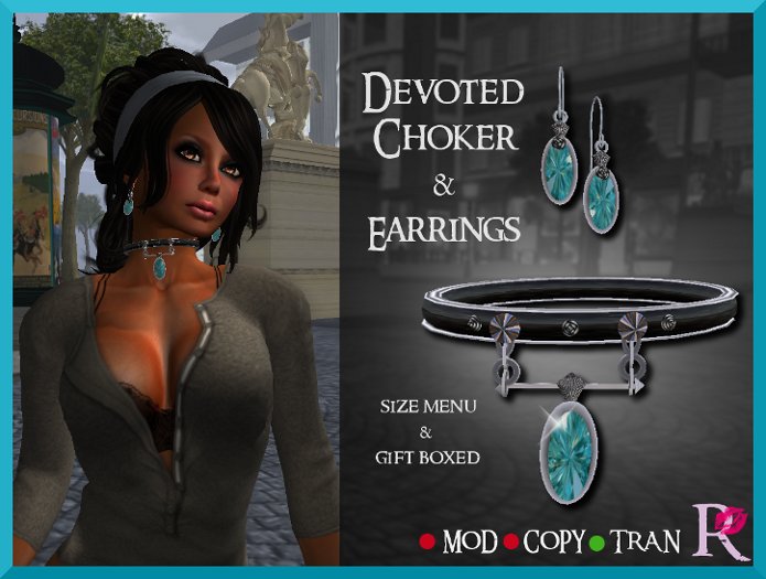(R) Devoted Choker Necklace & Earrings Set ( Turquoise )