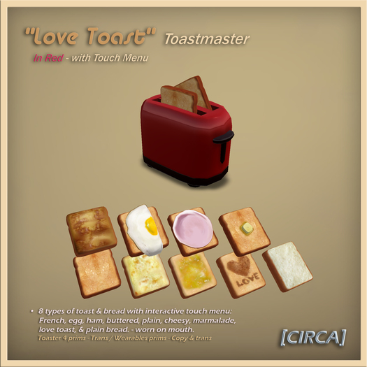 [CIRCA] - "Love Toast" - Toastmaster in Red (menu driven) 