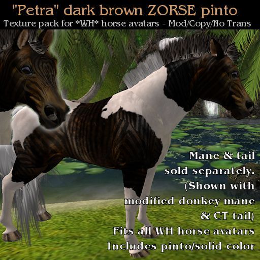WH - Petra - Dark Brown Zorse Pinto Horse Texture Pack for Water Horse Avatar
