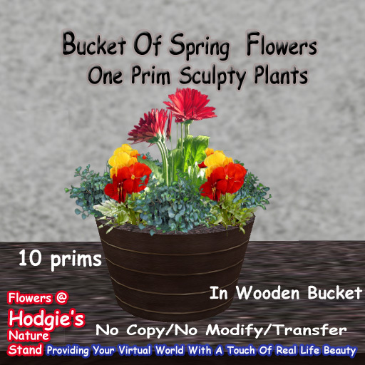Hodgie's Flowers & Plants  --  Bucket Of Spring Flowers In A Bucket (One Prim Plants)