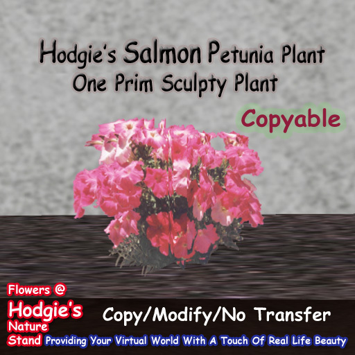 Hodgie's Flowers & Plants  --  Salmon Petunia Plant (One Prim Sculpty Plant)  (Copyable)
