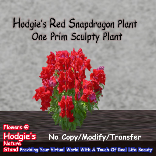 Hodgie's Flowers & Plants  --  Red Snapdragon Plant (One Prim Sculpty Plant) One Prim Plant