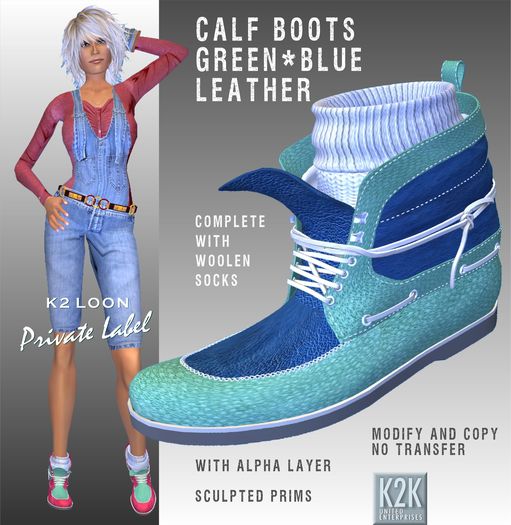 Calf boots Green-Blue