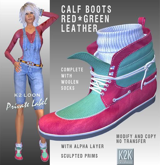 Calf Boots Red-Green