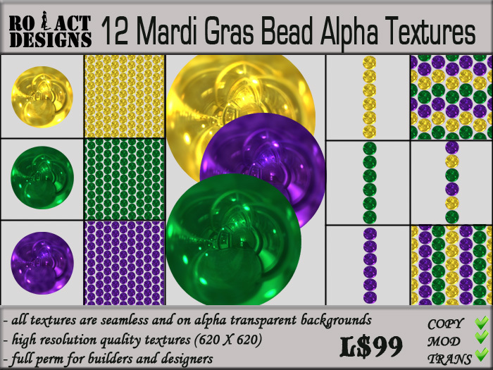 ..::RO!ACT::..DESIGNS 12 Mardi Gras Beads Alpha Textures