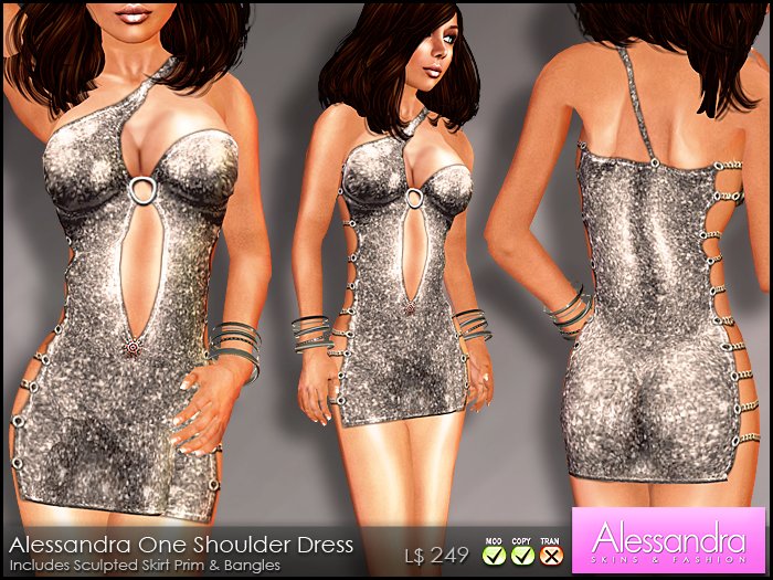 ALESSANDRA - One Shoulder Dress SILVER