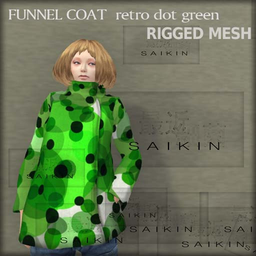 *+SAIKIN funnel coat retro dot green RIGGED MESH