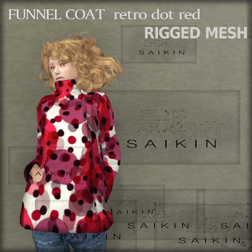 *+SAIKIN funnel coat retro dot red RIGGED MESH