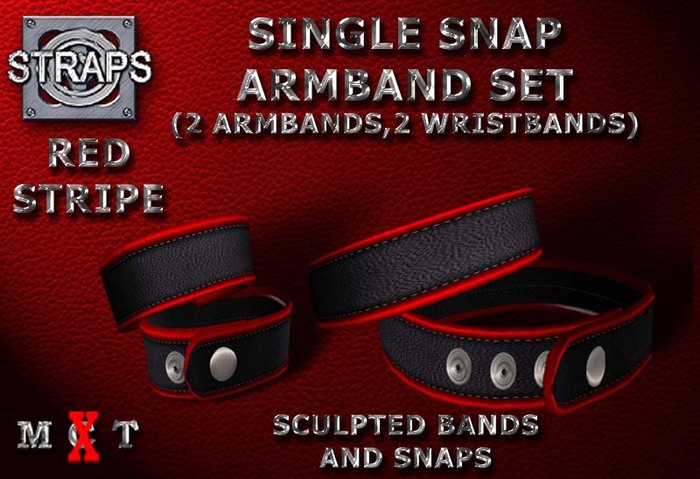 STRAPS - Single Snap Armband Set (Red Stripe)