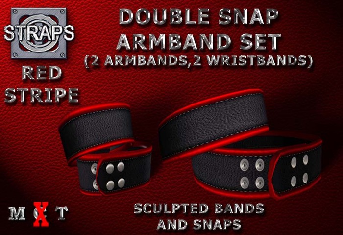 STRAPS - Double Snap Armband Set (Red Stripe)
