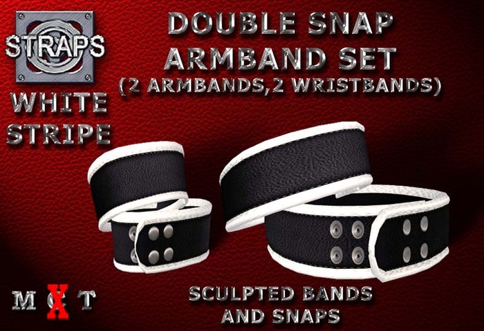 STRAPS - Double Snap Armband Set (White Stripe)