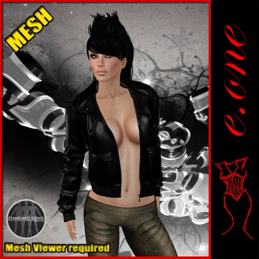 e.one Biker Jacket Black Leather shine (MESH)