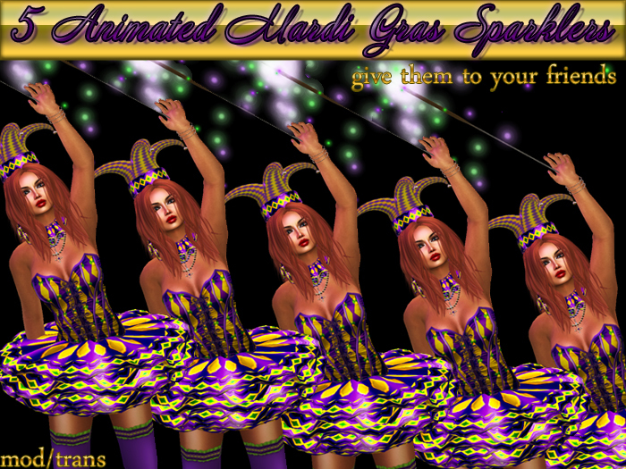 50% OFF - 5 Animated Mardi Gras Sparklers (mod/trans)