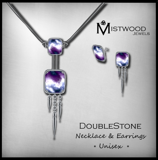 [Mistwood Jewels] DoubleStone Unisex Necklace+Earrings - Amethyst