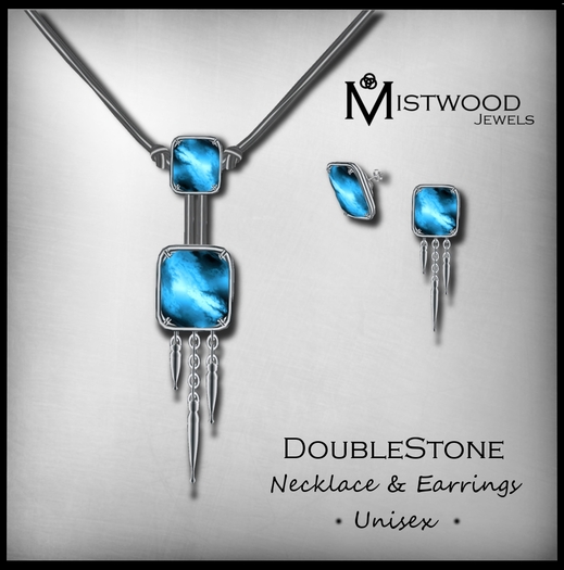 [Mistwood Jewels] DoubleStone Unisex Necklace+Earrings - Aquamarine