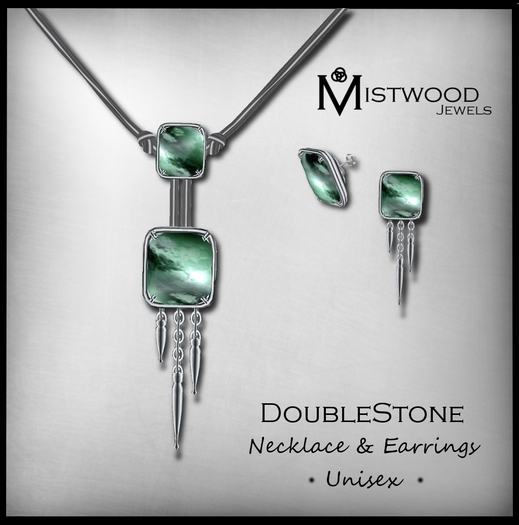 [Mistwood Jewels] DoubleStone Unisex Necklace+Earrings - Jade