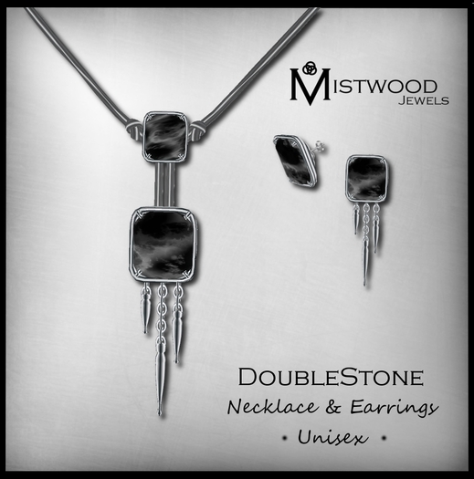 [Mistwood Jewels] DoubleStone Unisex Necklace+Earrings - Onyx