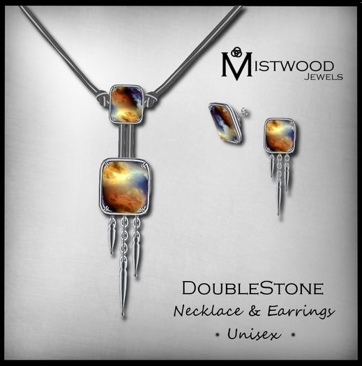 [Mistwood Jewels] DoubleStone Unisex Necklace+Earrings - Opal