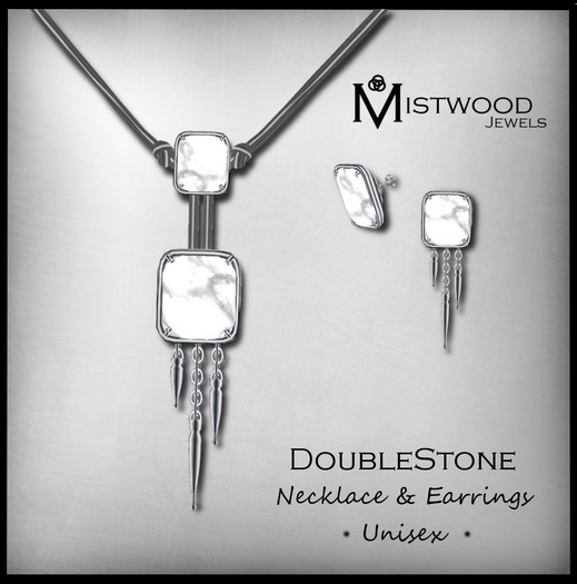[Mistwood Jewels] DoubleStone Unisex Necklace+Earrings - Riverstone