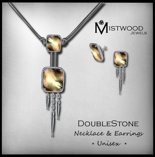[Mistwood Jewels] DoubleStone Unisex Necklace+Earrings - Topaz